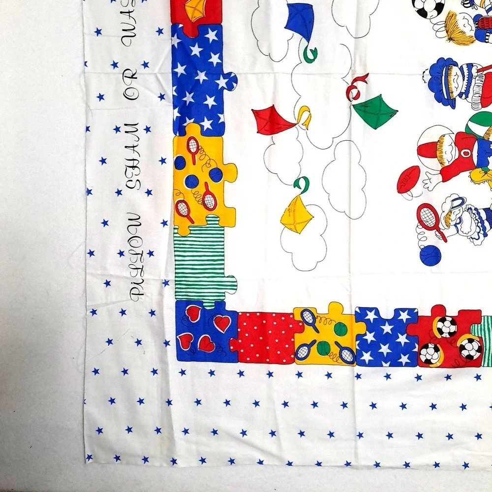 Vintage Kids Sports Fabric Panel 35x44 Pillow Sham Wall Hanging White Multi‎